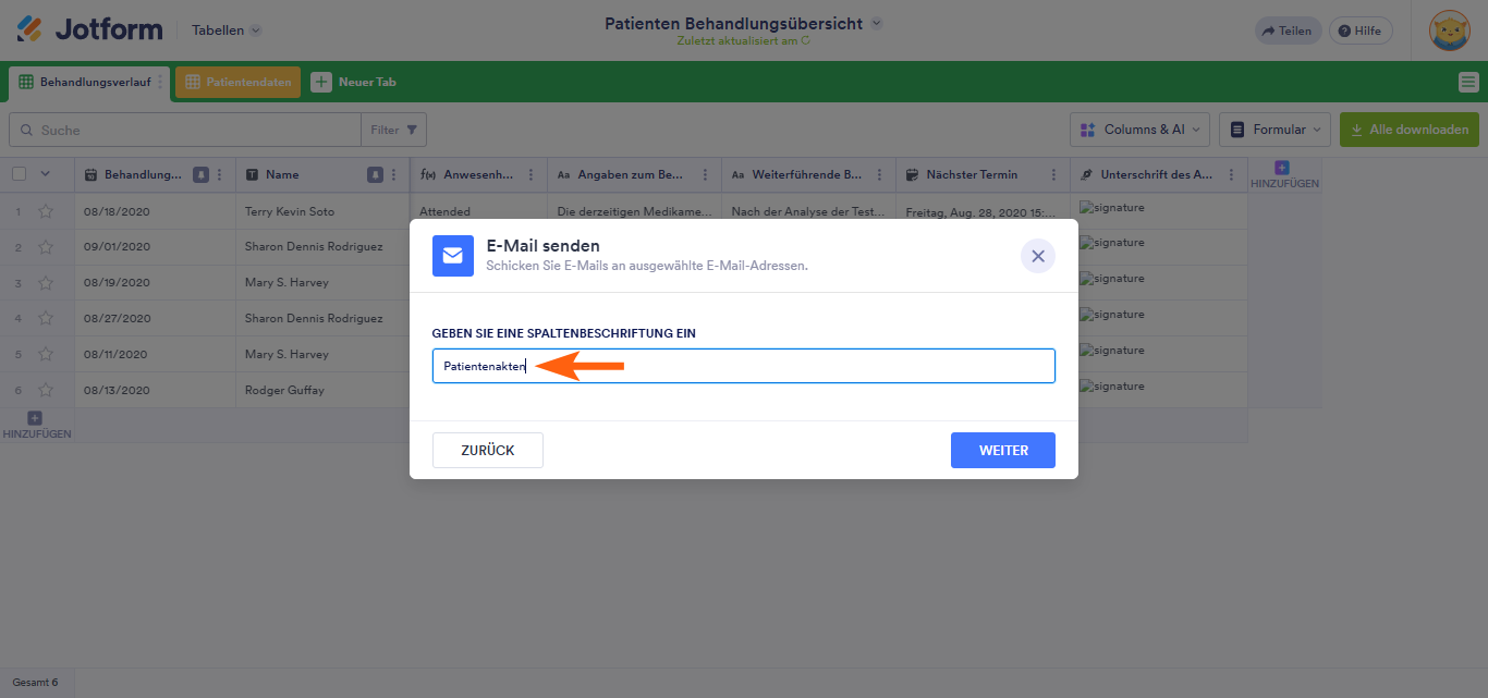 Wie Sie E-Mail mit Formulardaten in Jotform Tabellen senden Image-3