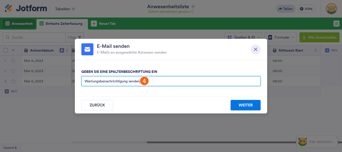 Wie Sie E-Mail mit Formulardaten in Jotform Tabellen senden Image-3