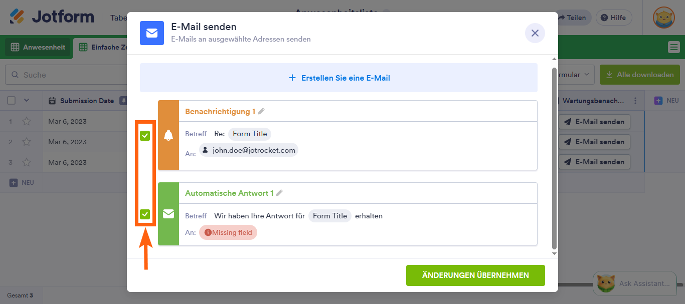 Wie Sie E-Mail mit Formulardaten in Jotform Tabellen senden Image-9