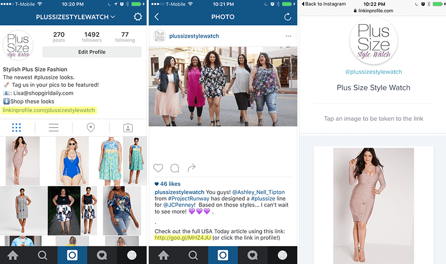 Interface de utilizador da Link in Profile