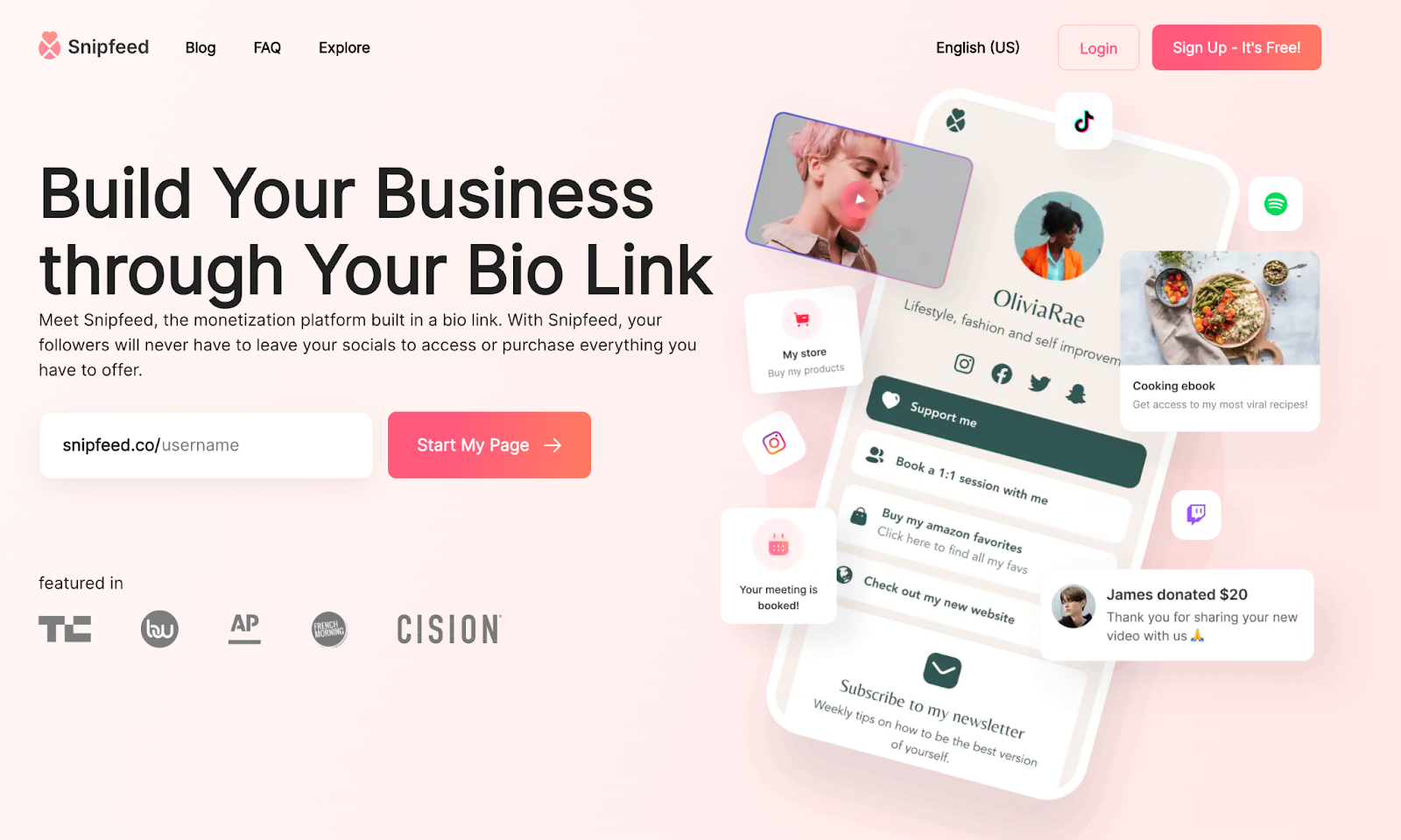 Interface de utilizador do Snipfeed
