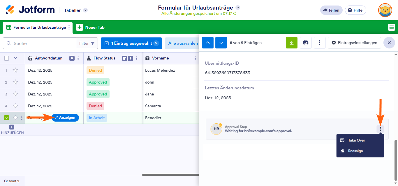 Wie Sie den Genehmigungsprozess in Jotform Tabellen verfolgen können Image-2