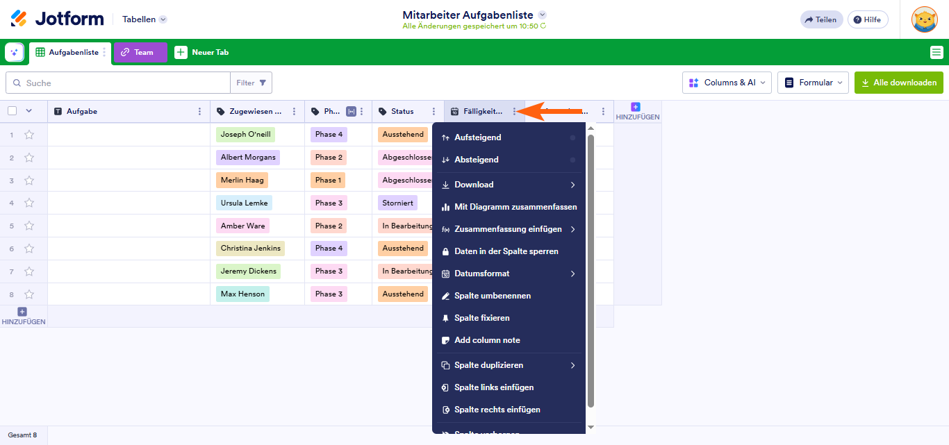 Wie Sie Spalten in Jotform Tabellen hinzufügen und organisieren Image-9