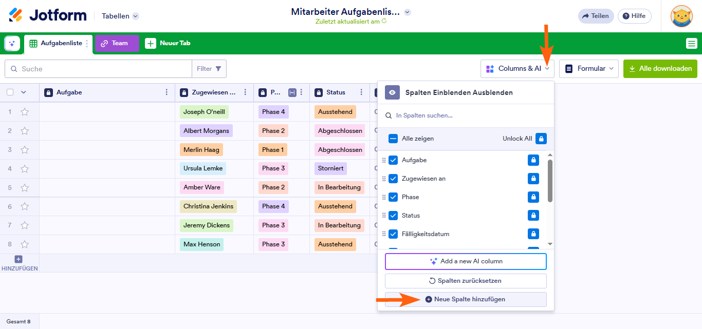 Wie Sie Spalten in Jotform Tabellen hinzufügen und organisieren Image-2