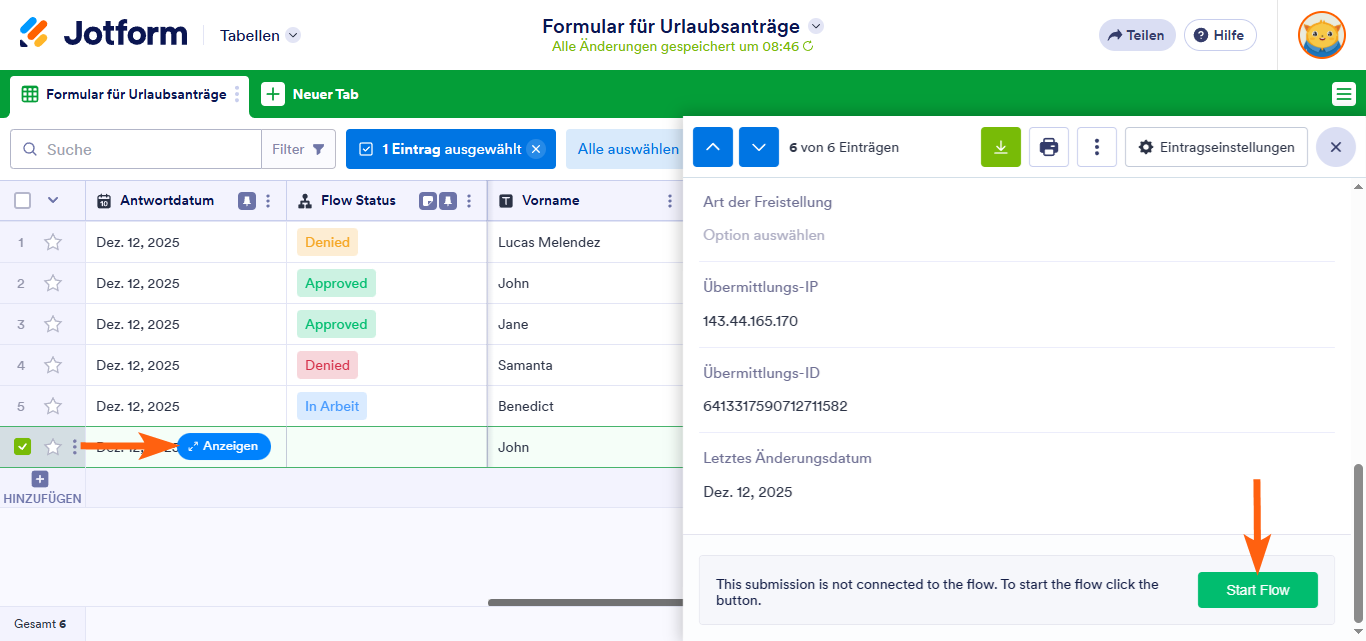 Wie Sie den Genehmigungsprozess in Jotform Tabellen verfolgen können Image-5