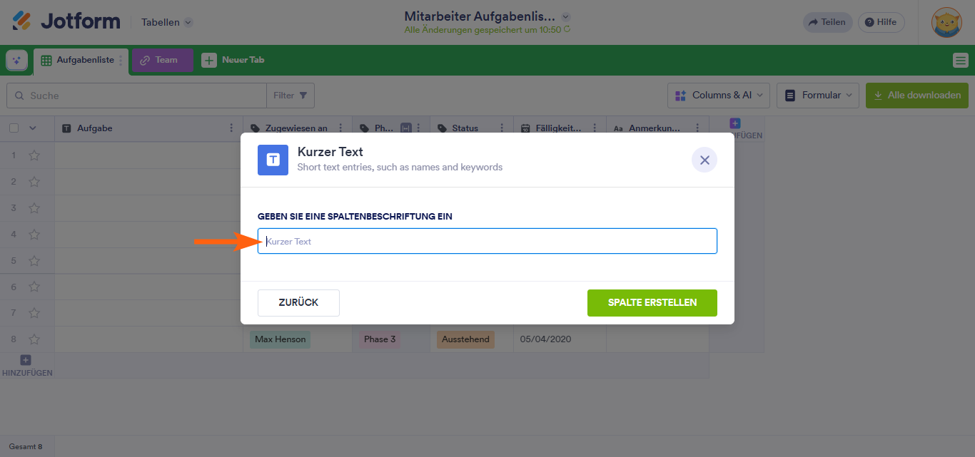 Wie Sie Spalten in Jotform Tabellen hinzufügen und organisieren Image-5