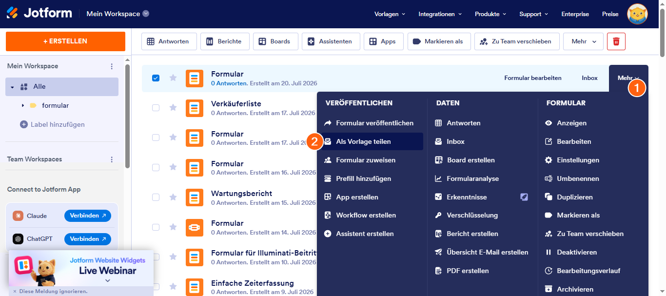 Teilen eines Formulars in der Galerie Vorlagen für Online-Formulare Image-4