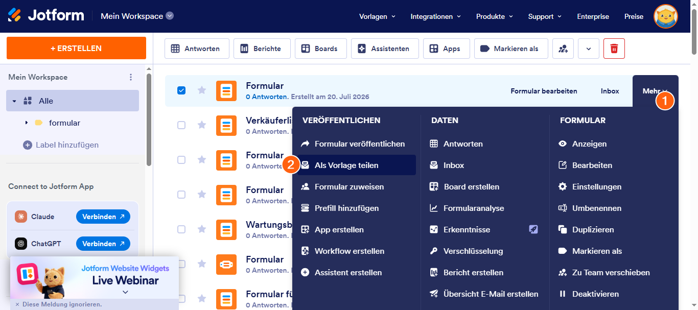 Teilen eines Formulars in der Galerie Vorlagen für Online-Formulare Image-1