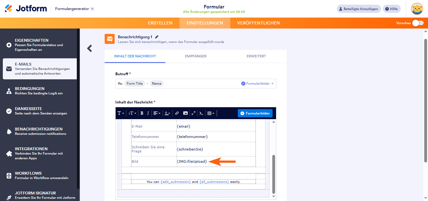 Wie Sie hochgeladene Bilder in den Formular-E-Mails oder der Dankesnachricht anzeigen können Image-2