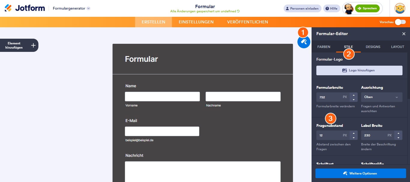Wie kann ich die Abstände zwischen den Fragen ändern? Image-3