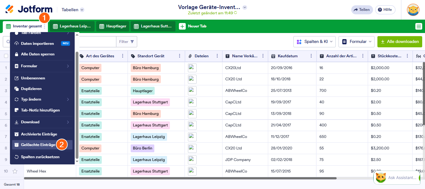 Wie Sie gelöschte Formularantworten in Jotform Tabellen wiederherstellen Image-1