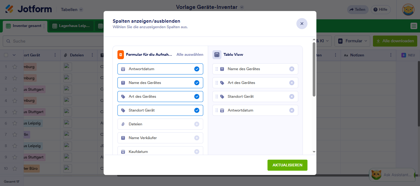 Wie Sie Spalten in Jotform Tabellen hinzufügen und organisieren Image-8