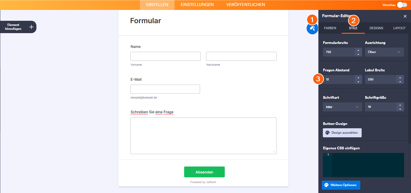 Wie kann ich die Abstände zwischen den Fragen ändern? Image-3