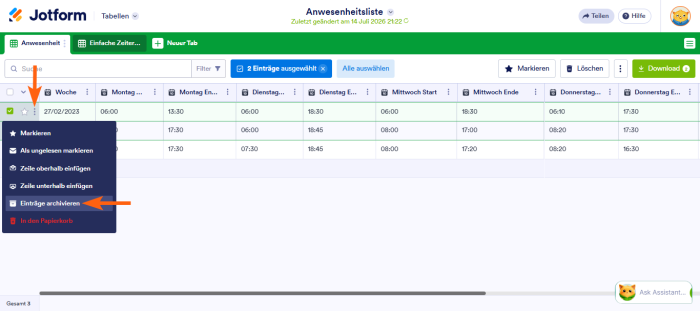 Wie Sie Formulareinträge in Jotform Tabellen archivieren Image-1
