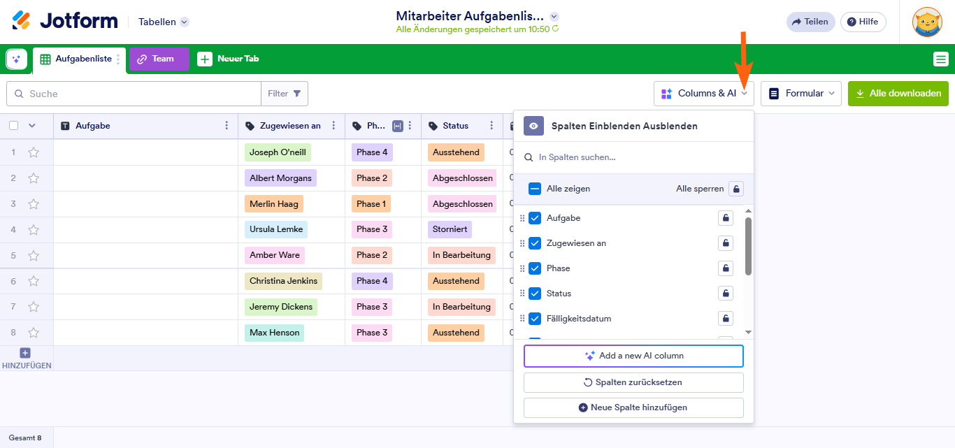 Wie Sie Spalten in Jotform Tabellen hinzufügen und organisieren Image-6