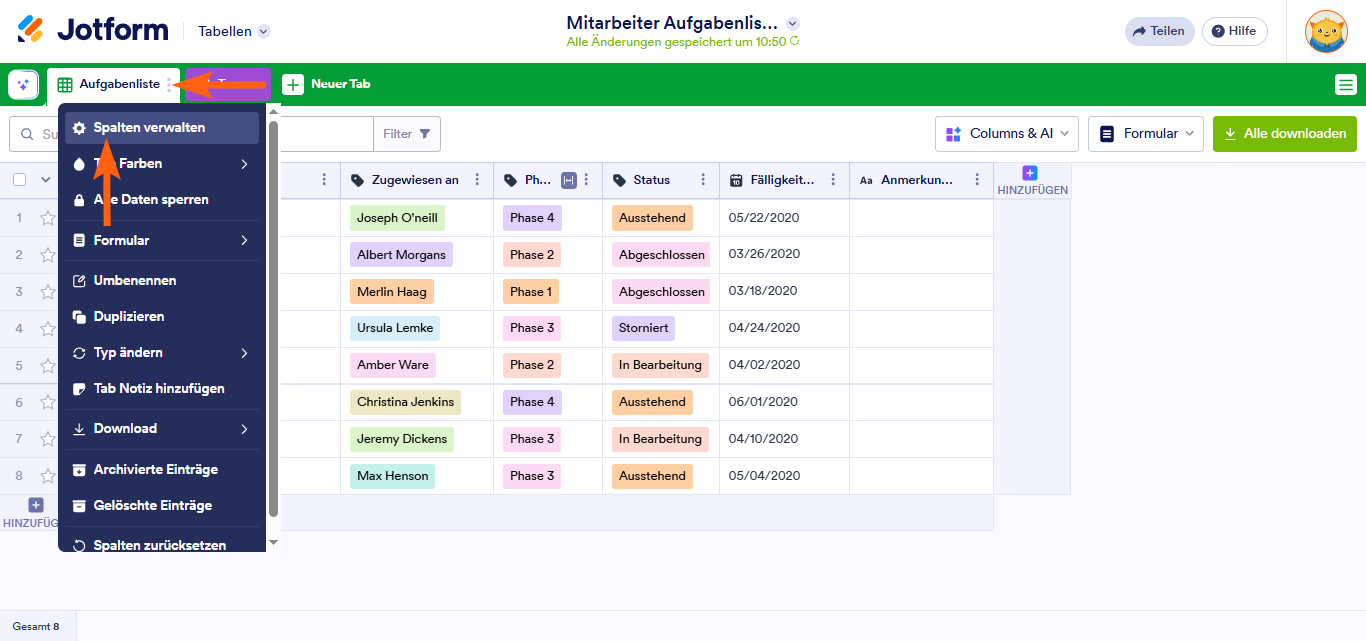 Wie Sie Spalten in Jotform Tabellen hinzufügen und organisieren Image-7