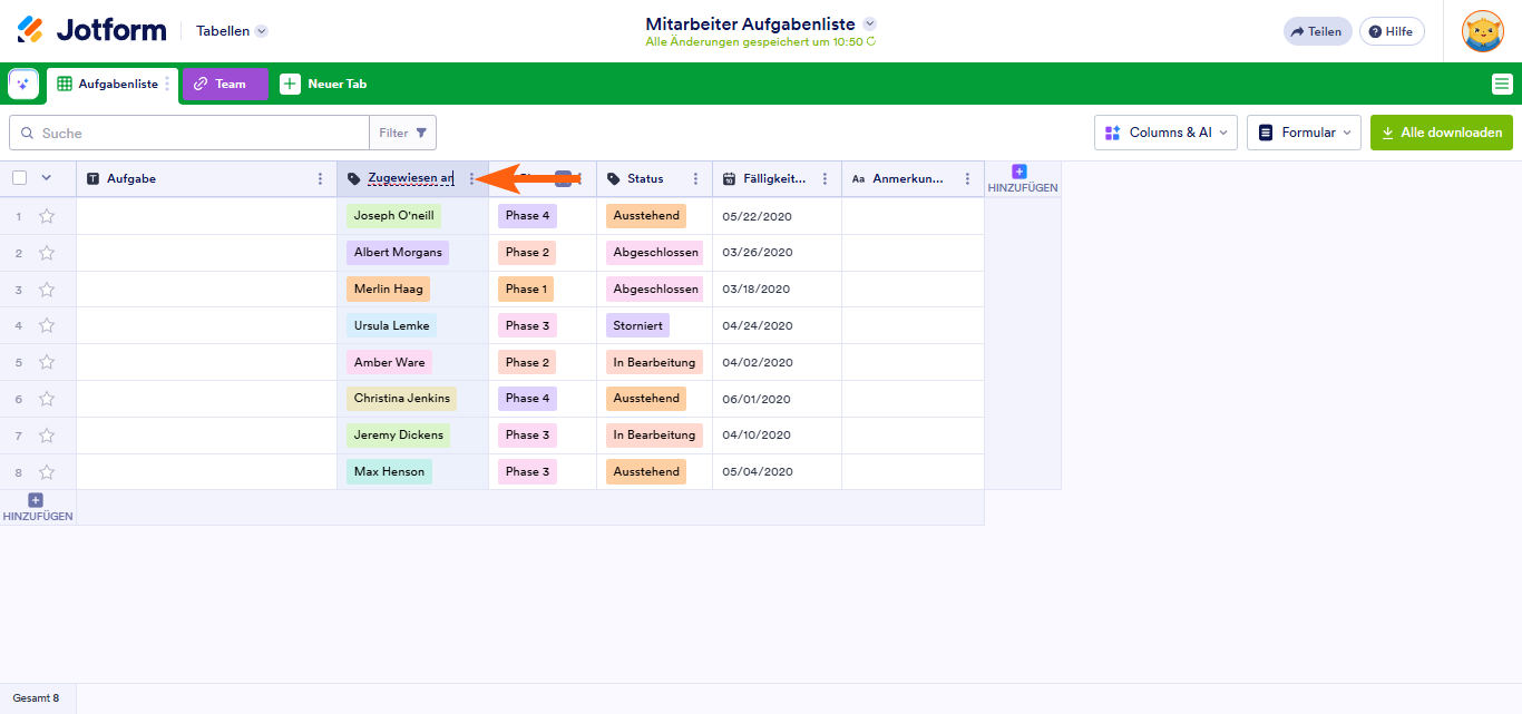Wie Sie Spalten in Jotform Tabellen hinzufügen und organisieren Image-10