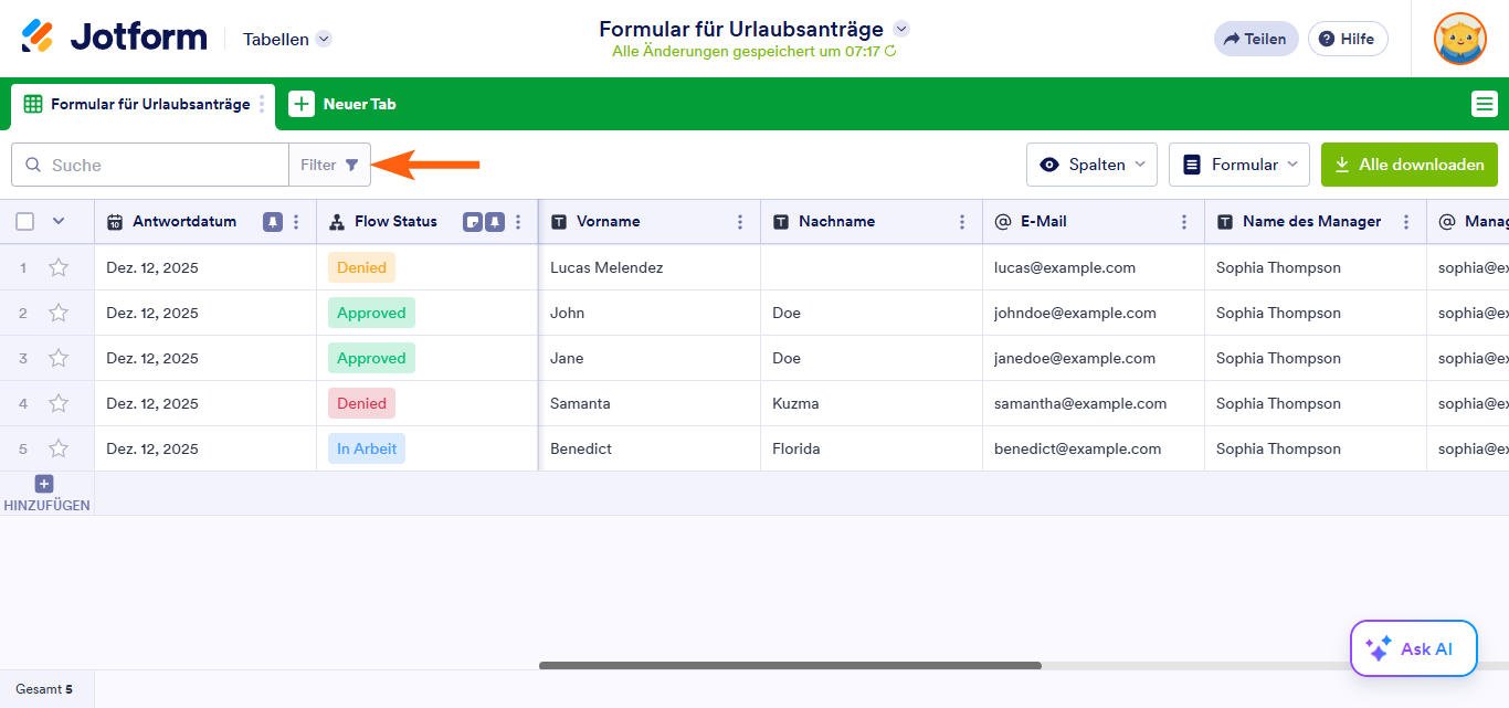 Wie Sie den Genehmigungsprozess in Jotform Tabellen verfolgen können Image-3