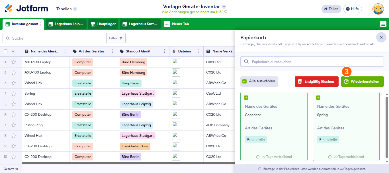 Wie Sie gelöschte Formularantworten in Jotform Tabellen wiederherstellen Image-2