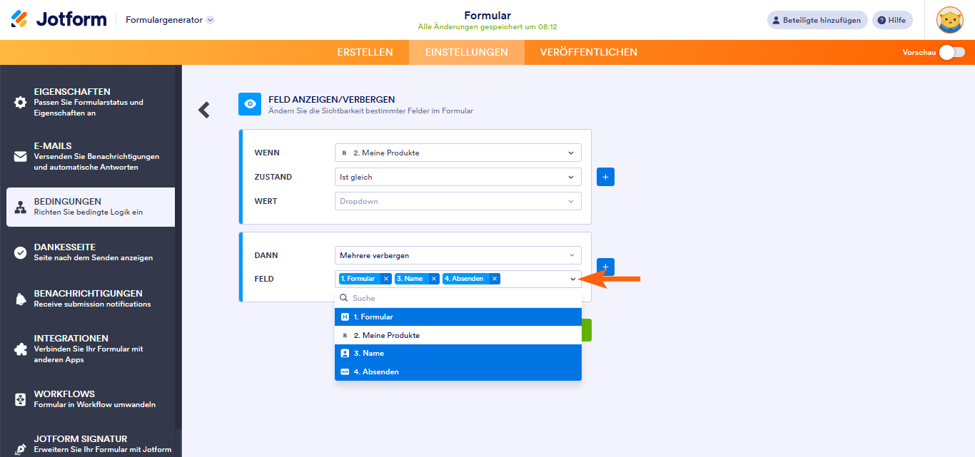 Wie Sie mehrere Felder bedingt ausblenden oder einblenden können Image-3