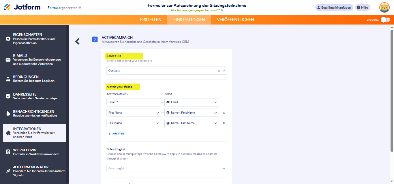Wie Sie ActiveCampaign in Ihr Formular integrieren Image-6