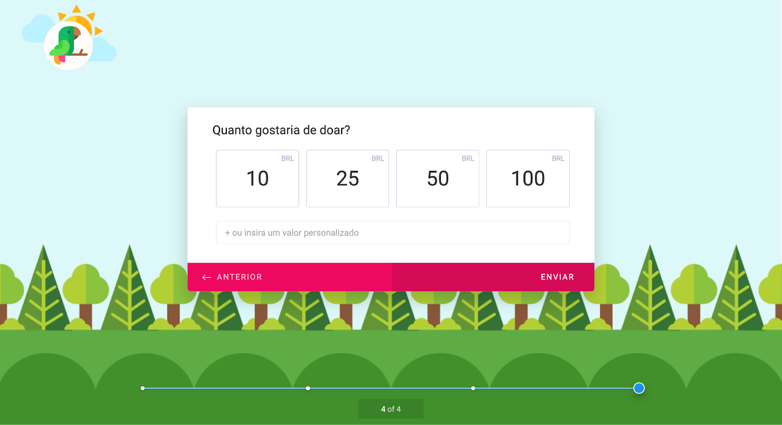Exemplo de Formulário para Doações com layout Cartão no Criador de Formulários Jotform
