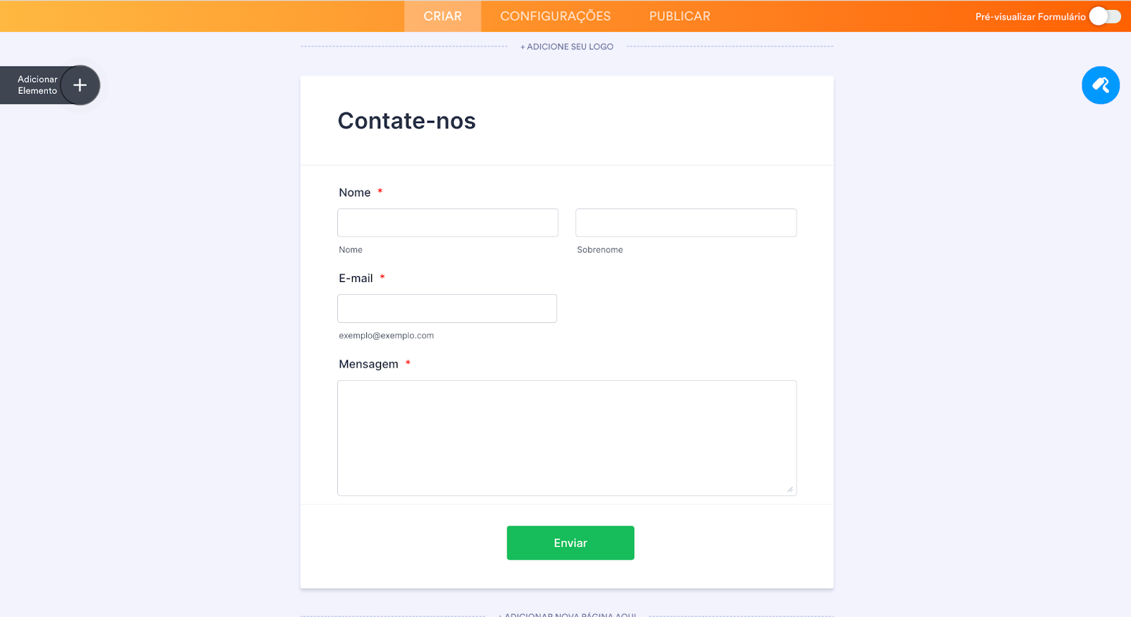 Formulário de Contato no Criador de Formulários Jotform