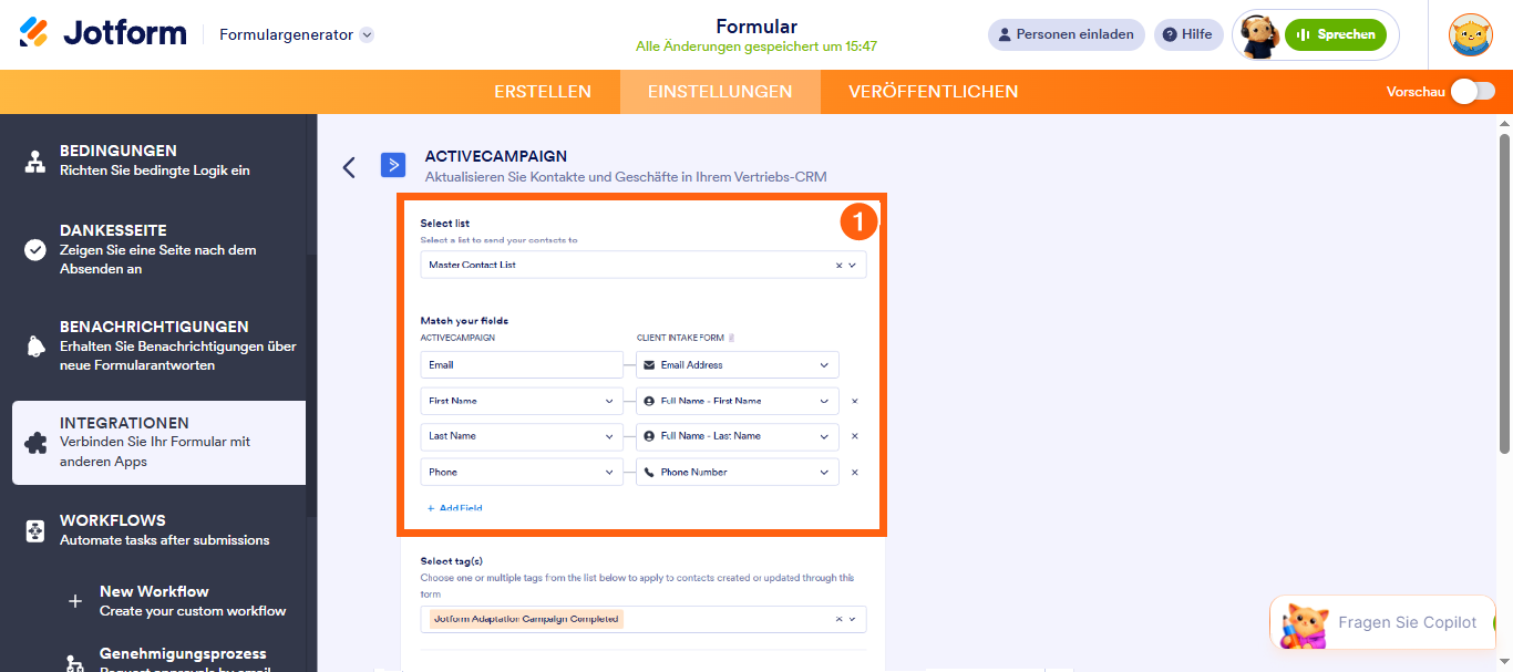 Wie Sie ActiveCampaign in Ihr Formular integrieren Image-5