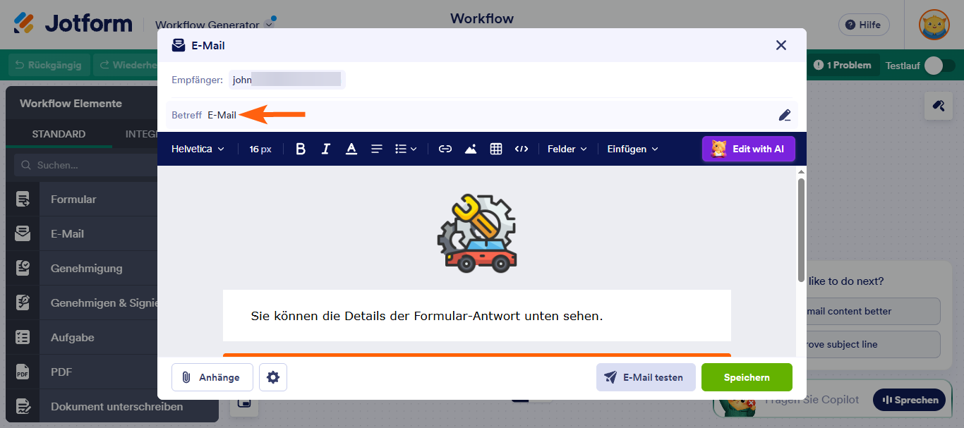 Wie Sie ein Element zum Senden von E-Mails in Jotform Approvals einrichten Image-4
