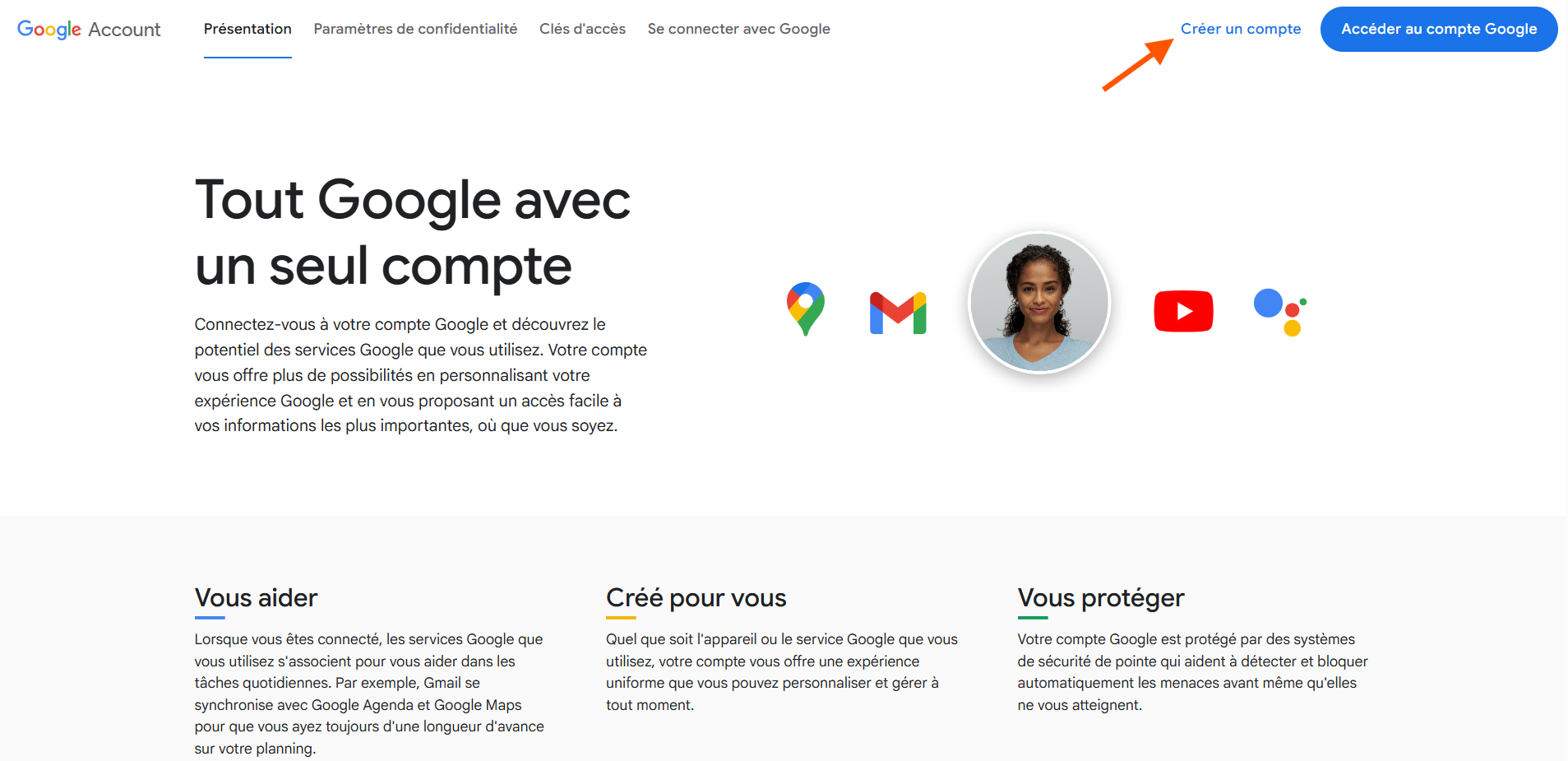 Capture d'écran de la page de Google Account