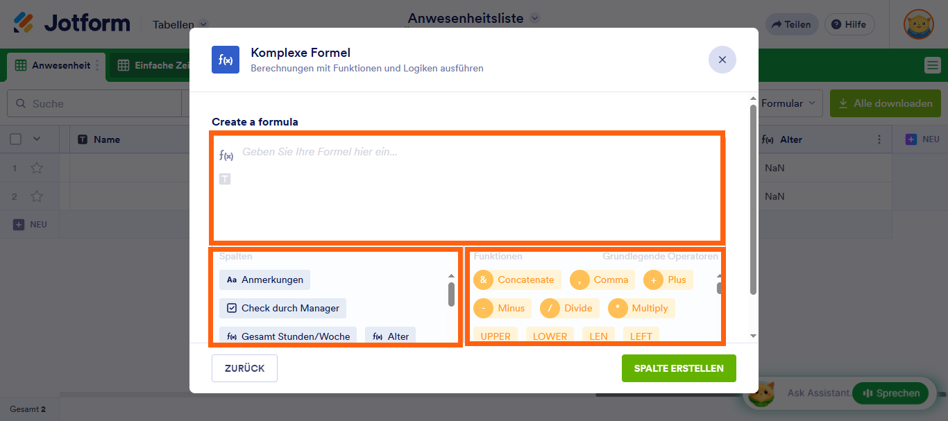 Erweiterte Formeln in Jotform Tabellen verwenden Image-5