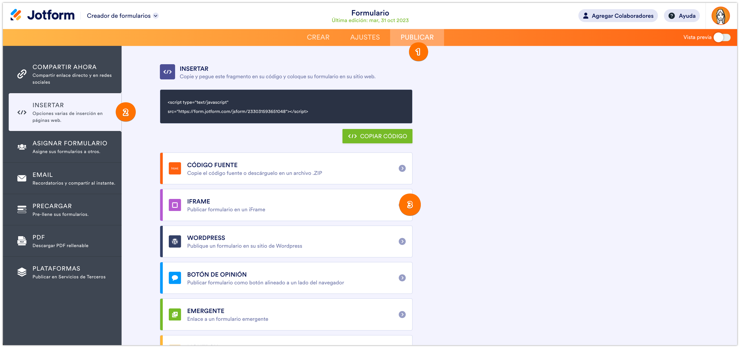Cómo obtener el código de iFrame del formulario Image-1