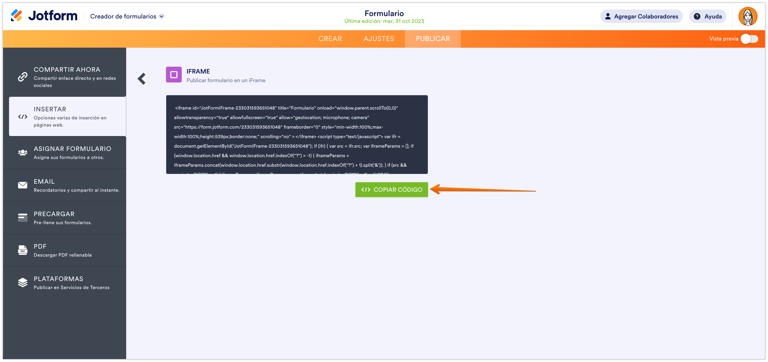 Cómo obtener el código de iFrame del formulario Image-2