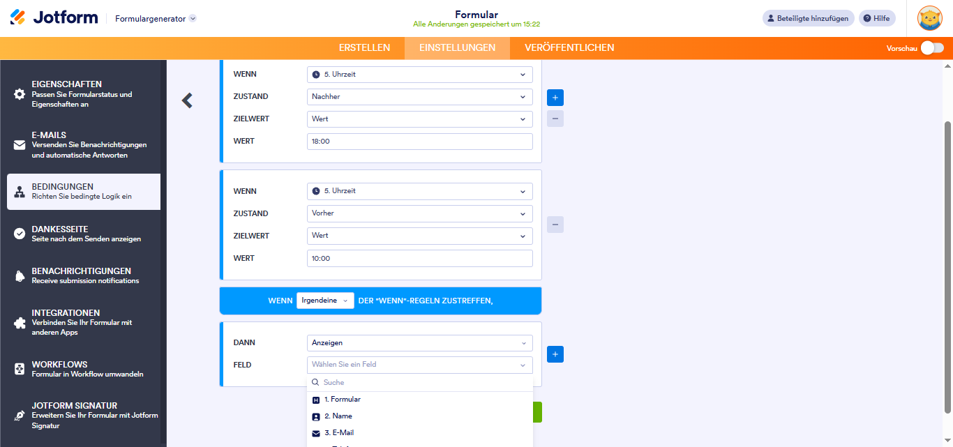 Aktivieren oder Deaktivieren eines Formulars basierend auf der Zeit unter Verwendung von Bedingungen Image-6