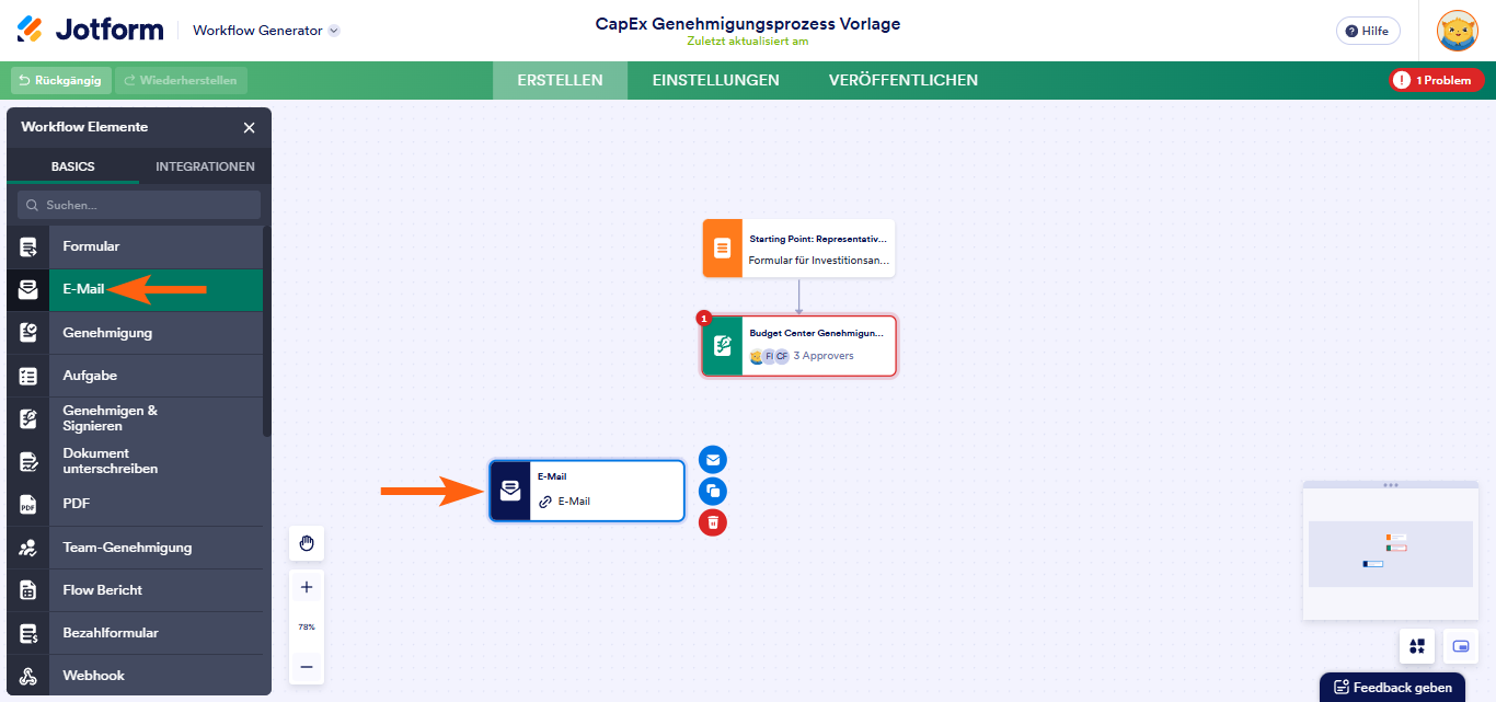 Wie Sie ein Element zum Senden von E-Mails in Jotform Approvals einrichten Image-1