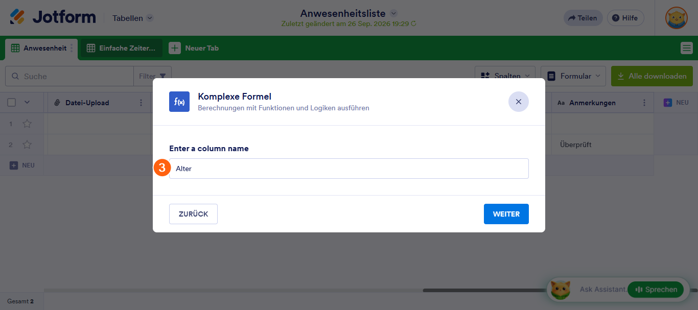 Erweiterte Formeln in Jotform Tabellen verwenden Image-3