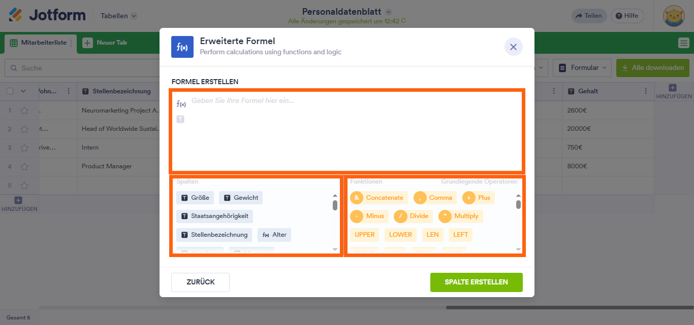 Erweiterte Formeln in Jotform Tabellen verwenden Image-5