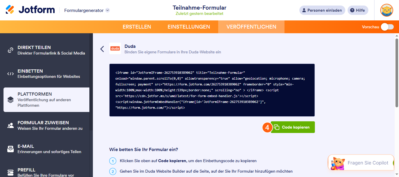Wie Sie ein Formular in den Duda Website-Generator einbetten Image-3