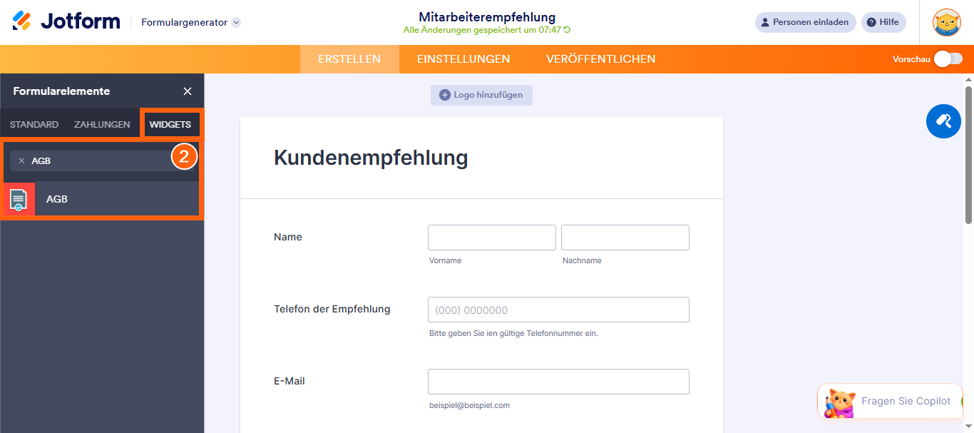 Hinzufügen einer Nutzungsbedingung zu einem Formular Image-2