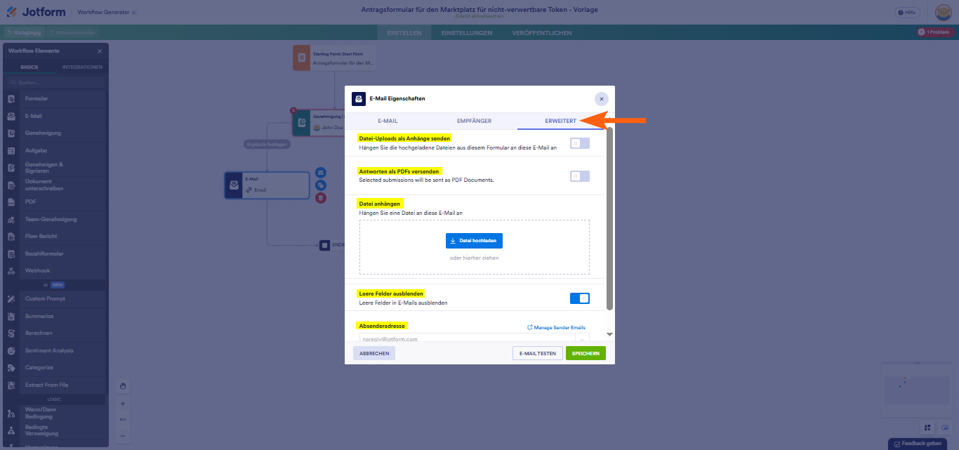 Wie Sie ein Element zum Senden von E-Mails in Jotform Approvals einrichten Image-6