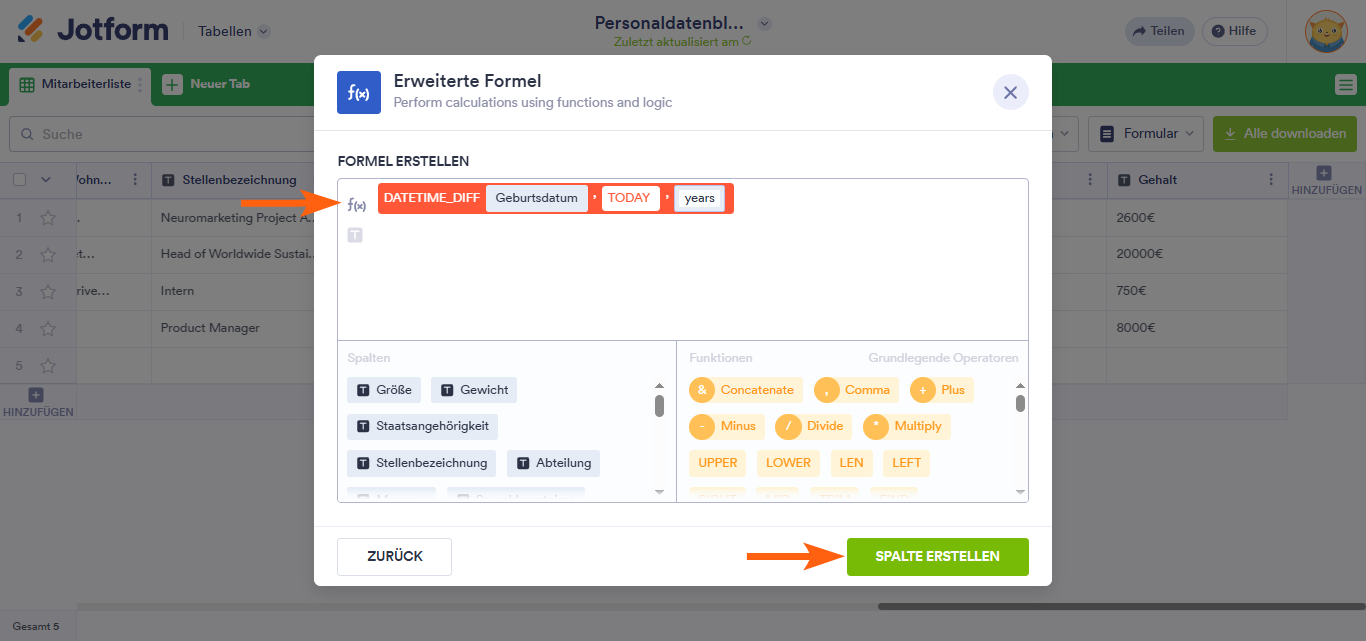 Erweiterte Formeln in Jotform Tabellen verwenden Image-4