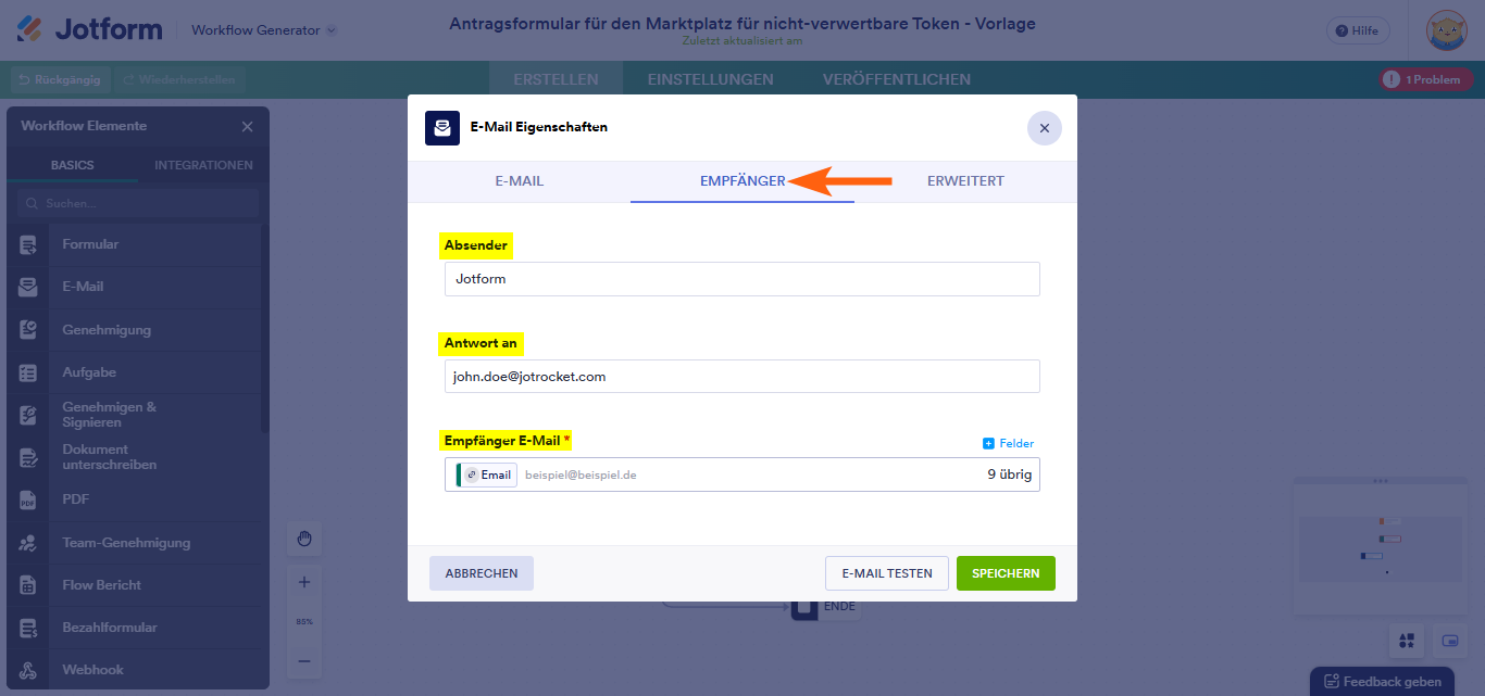 Wie Sie ein Element zum Senden von E-Mails in Jotform Approvals einrichten Image-5
