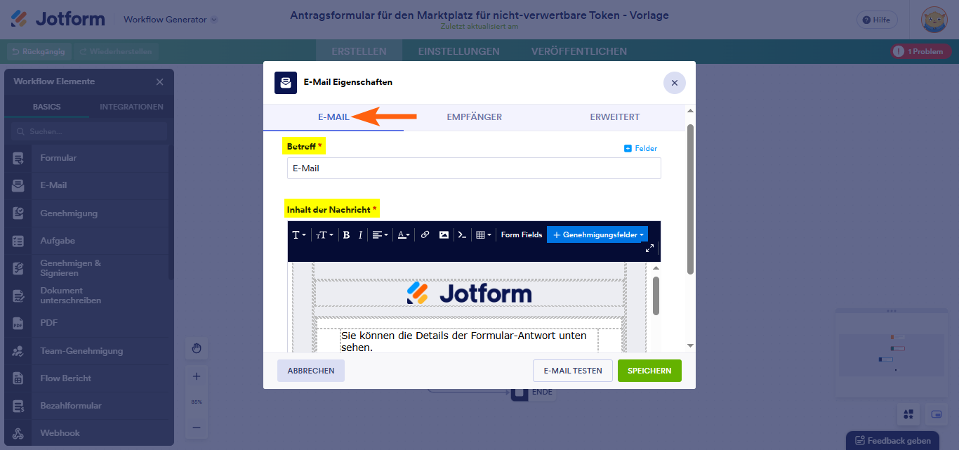 Wie Sie ein Element zum Senden von E-Mails in Jotform Approvals einrichten Image-4