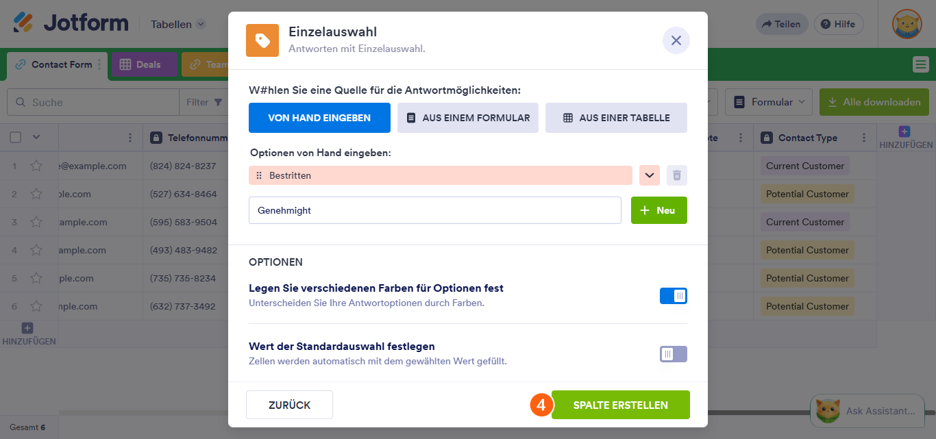 Wie Sie eine Dropdown-Liste in Jotform Tabellen erstellen Image-4