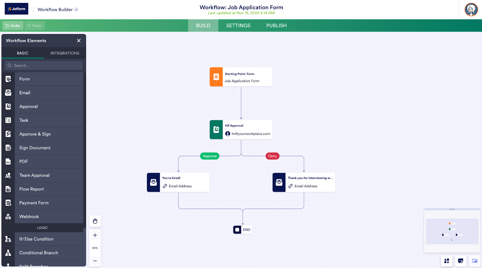 Viewing the Job Application Form in Jotform Workflows