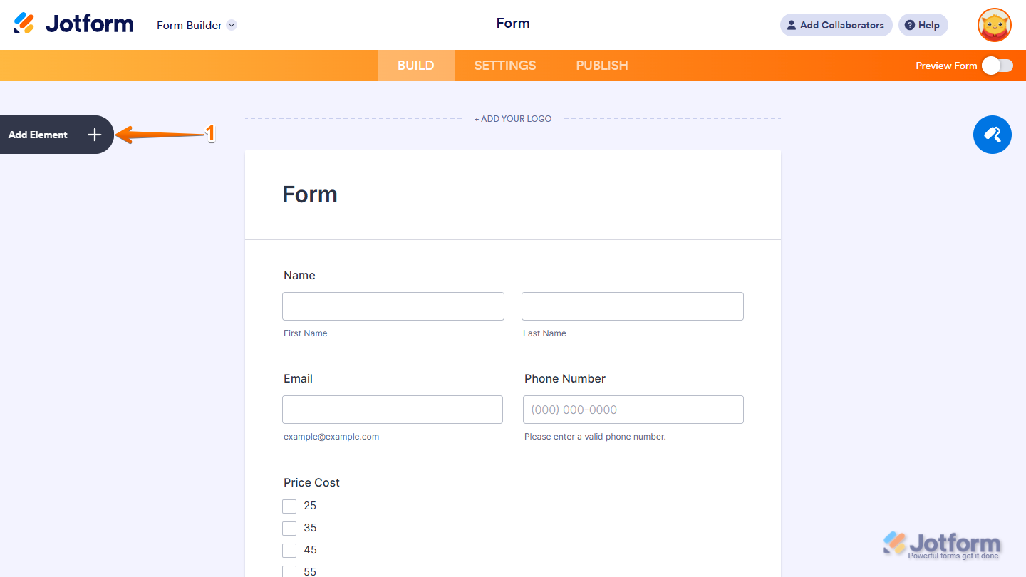 Form Builder Add Element in Jotform