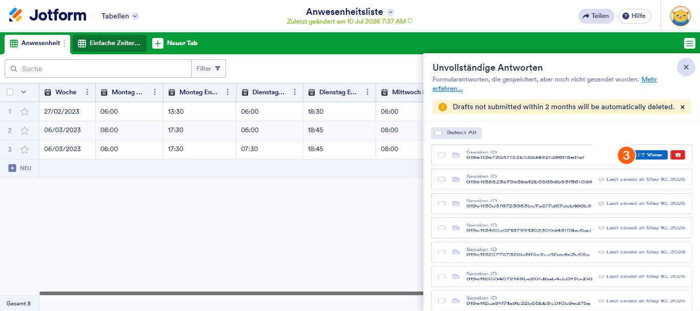 Wie Sie unvollständige Formularantworten in Jotform Tabellen anzeigen Image-2
