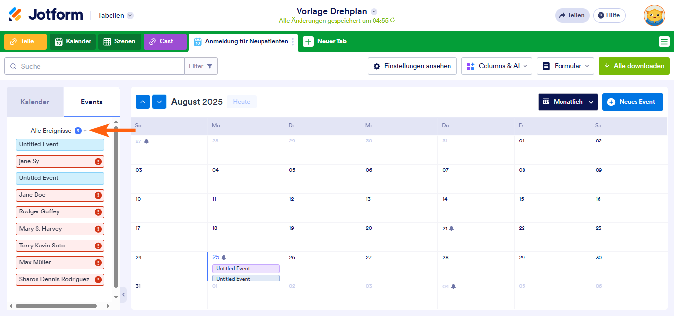 Wie Sie eine Kalenderansicht in Jotform Tabellen hinzufügen Image-19