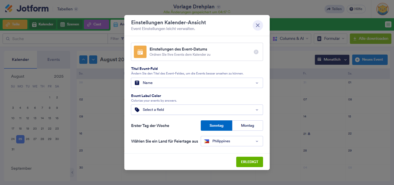 Wie Sie eine Kalenderansicht in Jotform Tabellen hinzufügen Image-15