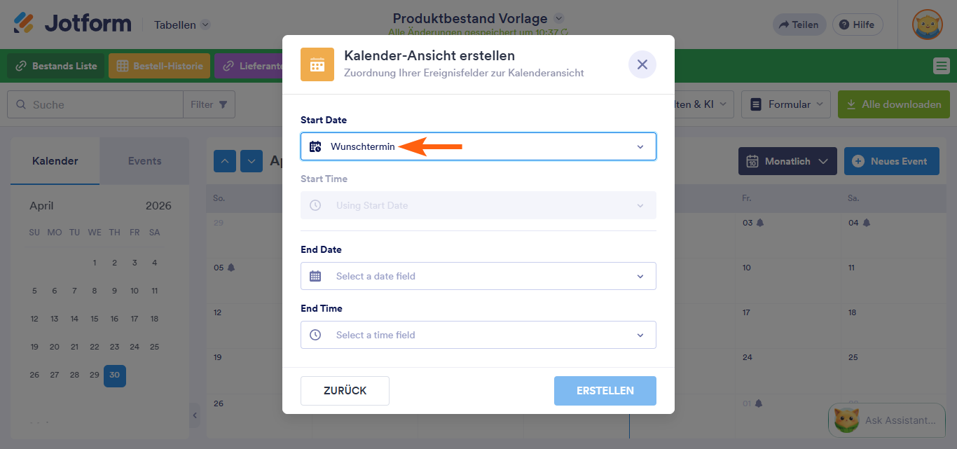 Wie Sie eine Kalenderansicht in Jotform Tabellen hinzufügen Image-5